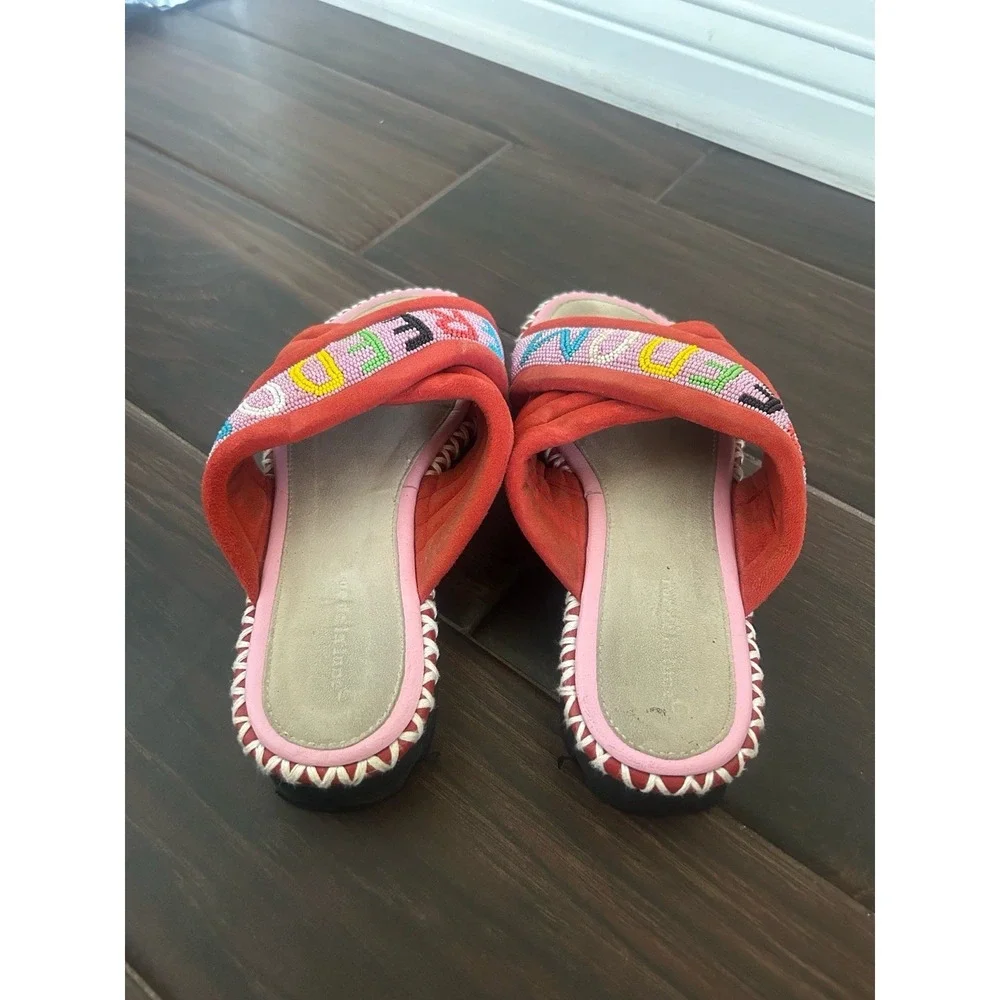 RUE DE LA LUNE beaded freedom sandals in Red 7